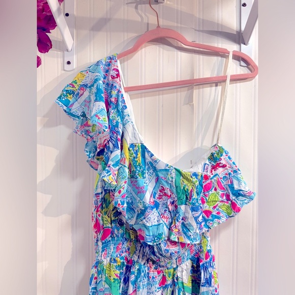 NWT Lilly Pulitzer Addilyn Pop Up  Wish You Were Here One Shoulder Ruffled Dress - Picture 3 of 9